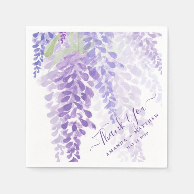 Serviette En Papier Lavande Purple Aquarelle Wisteria Blooms Mariage (Devant)