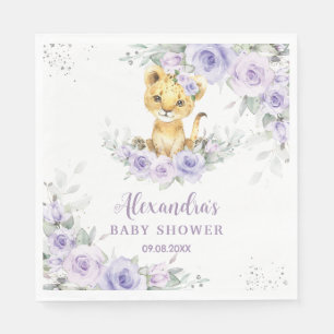Serviette En Papier Lavande Purple Floral Lion Cub Baby shower