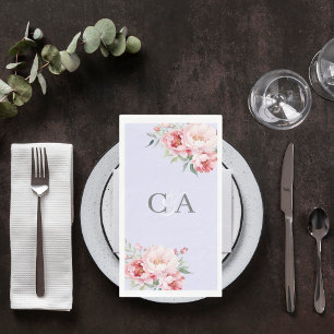 Serviette En Papier Lavande rose roses floraux monogramme mariage