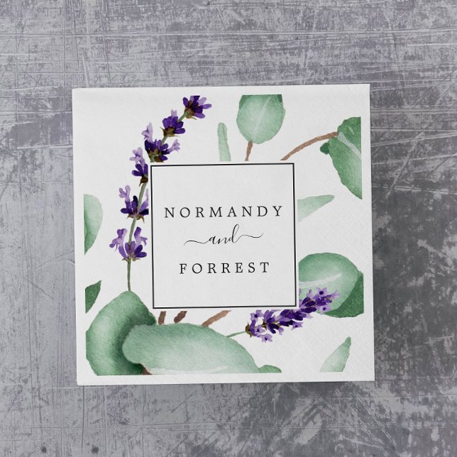 Serviette En Papier Lavande rustique et Mariage d'eucalyptus (Créateur téléchargé)