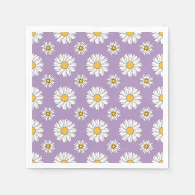 Serviette En Papier Lavande violet blanc marguerite Mariage floral (Devant)
