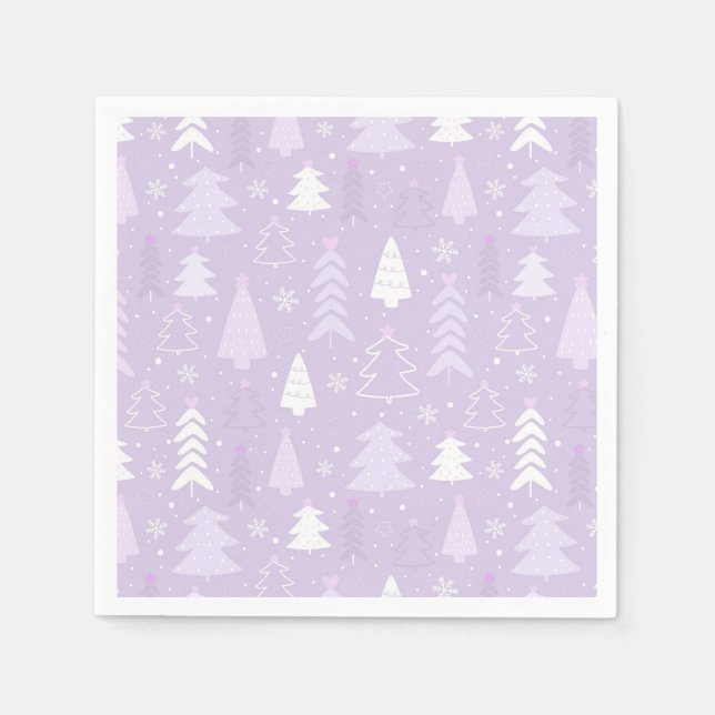 Serviette En Papier Lavande violette Arbres hiver Noël (Devant)