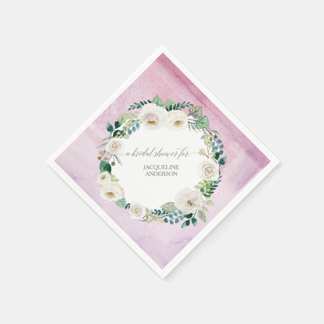 Serviette En Papier Lavande Wreath Russe Albâtre Rose feuille florale (Coin)