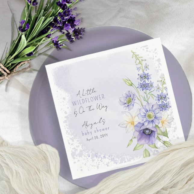 Serviette En Papier Lavender Boho Un Petit Baby shower Fleur sauvage (A Little Wildflower Is On The Way Lavender Floral Baby Shower Paper Party Napkins)
