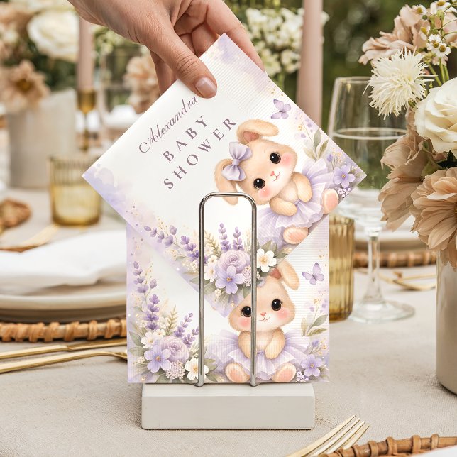 Serviette En Papier Lavender Bunny Floral Baby Shower (Créateur téléchargé)