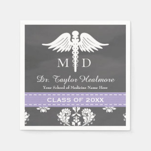 Serviette En Papier Lavender Chalkboard Caduceus Med School Graduation
