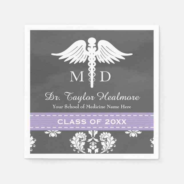 Serviette En Papier Lavender Chalkboard Caduceus Med School Graduation (Devant)