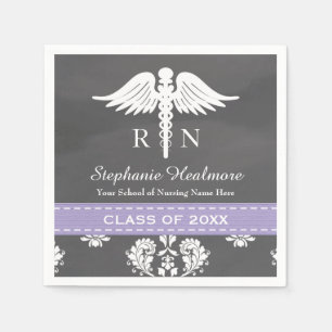 Serviette En Papier Lavender Chalkboard Caduceus Nurse Graduation