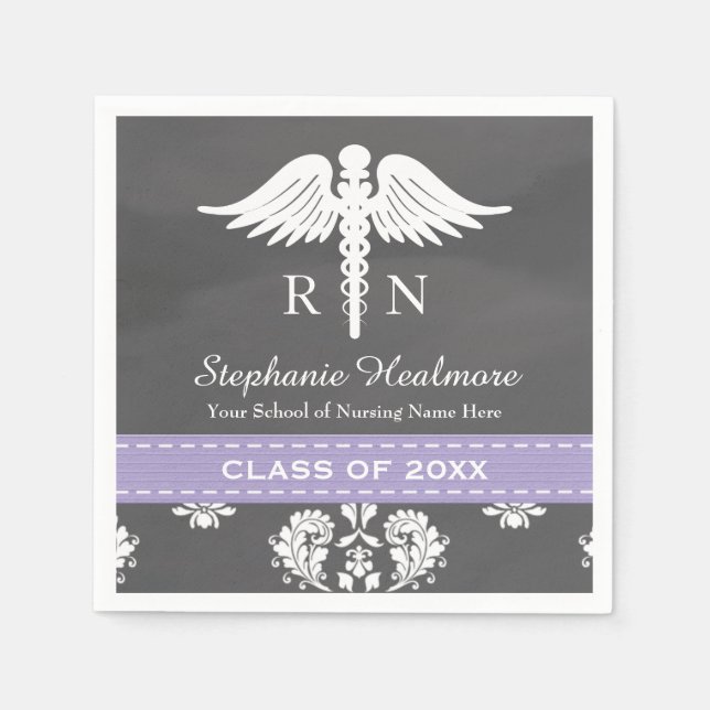Serviette En Papier Lavender Chalkboard Caduceus Nurse Graduation (Devant)