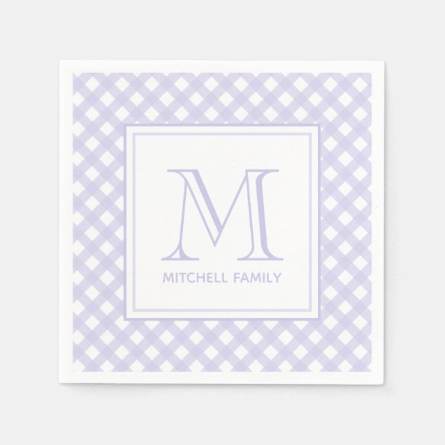 Serviette En Papier Lavender Country Style En vichy Motif Monogramme (Devant)