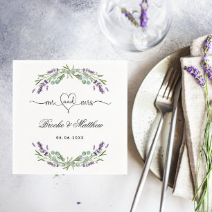 Serviette En Papier Lavender eucalyptus script m mrs coeur mariage