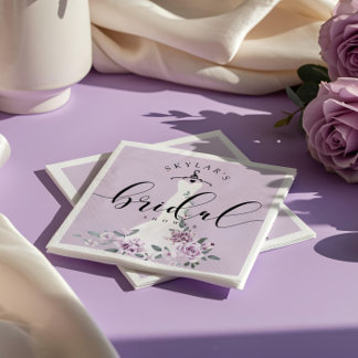 Serviette En Papier Lavender Florals Blanc Mariage robe Fête des marié