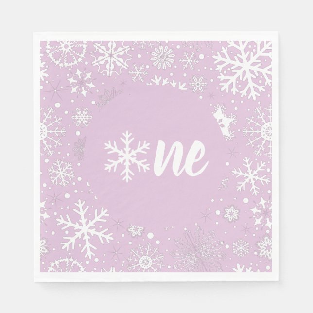 Serviette En Papier Lavender Hiver Premier Anniversaire Flocon de neig (Devant)