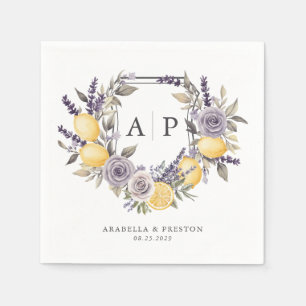 Serviette En Papier Lavender Lemon Monogram Floral Crest Mariage