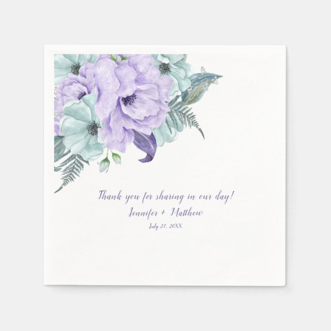 Serviette En Papier Lavender Mint Purple Aquarelle Peonies Réception (Devant)