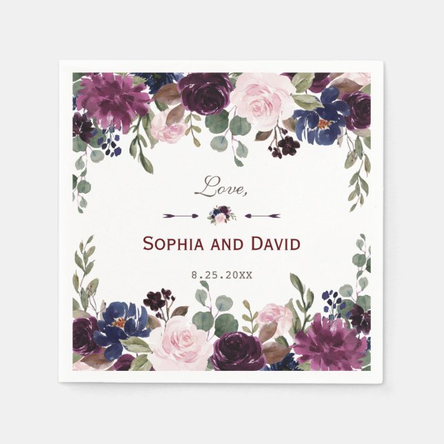 Serviette En Papier Lavender Navy Blue Floral Bloom Mariage (Devant)