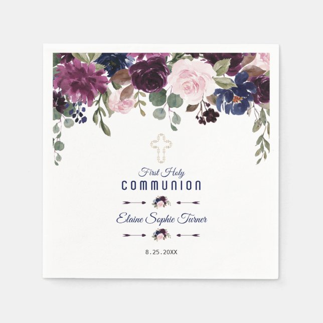 Serviette En Papier Lavender Navy Blue Floral Bloom Mariage (Devant)