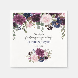 Serviette En Papier Lavender Navy Blue Floral Bloom Wedding planner
