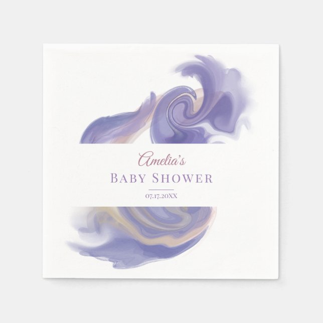Serviette En Papier Lavender Watercolor Abstract Baby Shower (Devant)