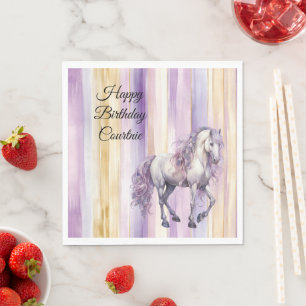 Serviette En Papier Lavender White Horse Stripes Anniversaire