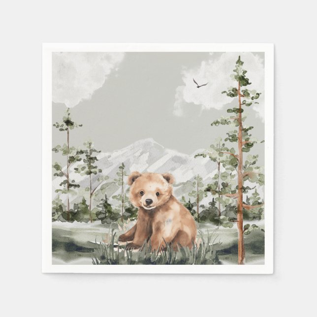 Serviette En Papier L'aventure attend le baby shower de l'ours foresti (Devant)
