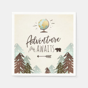Serviette En Papier L'aventure attend le voyage vintage de globe de
