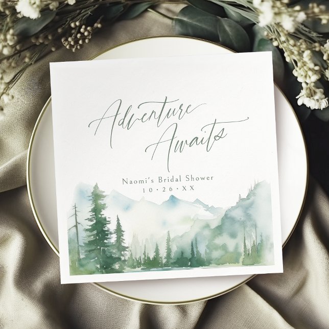 Serviette En Papier L'aventure Attend Mariage Rustique de Fiançailles (Adventure Awaits Mountain Rustic Bridal Shower Napkins)