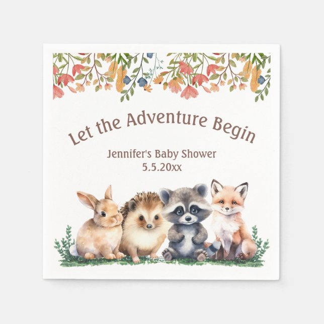 Serviette En Papier l'aventure commence animaux shower bébé  (Devant)