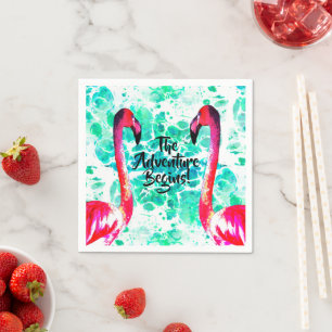 Serviette En Papier L'aventure commence, Flamants roses roses