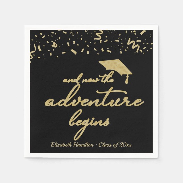 Serviette En Papier L'aventure commence Gold Foil Graduation (Devant)