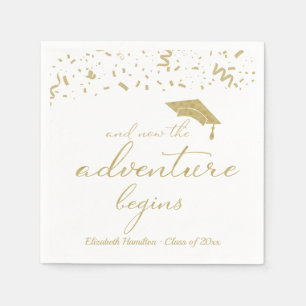Serviette En Papier L'aventure commence Gold Foil Party de graduation 