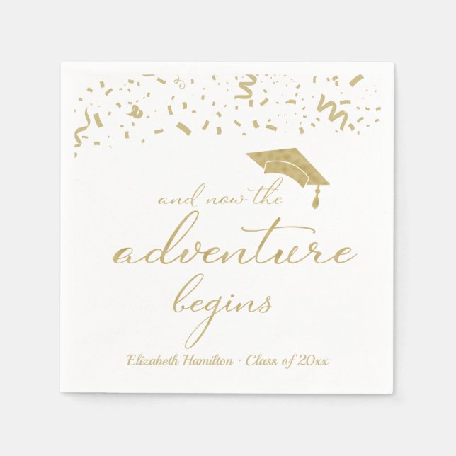 Serviette En Papier L'aventure commence Gold Foil Party de graduation  (Devant)