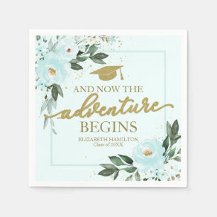Serviette En Papier L'aventure commence Gold Teal Floral Grad Party