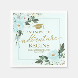 Serviette En Papier L'aventure commence Gold Turquoise Floral Grad Par