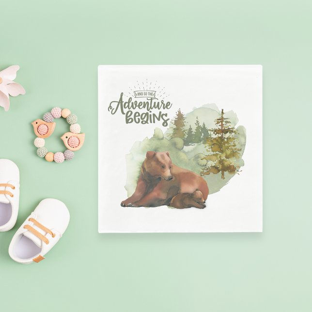 Serviette En Papier L'aventure commence la typographie Ours rustiques (Créateur téléchargé)