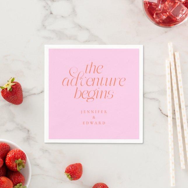 Serviette En Papier L'aventure commence Orange Rose Typographie Modern (En situation)