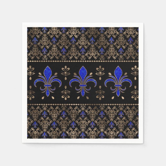 Serviette En Papier Lazuli de luxe et or Fleur de lis ornementen (Devant)