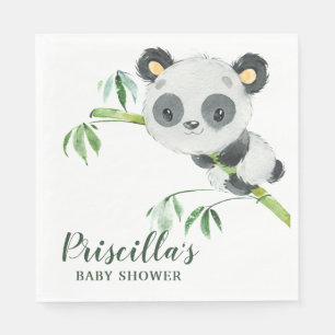 Serviette En Papier L'Baby shower vert Bamboo Panda est neutre entre l