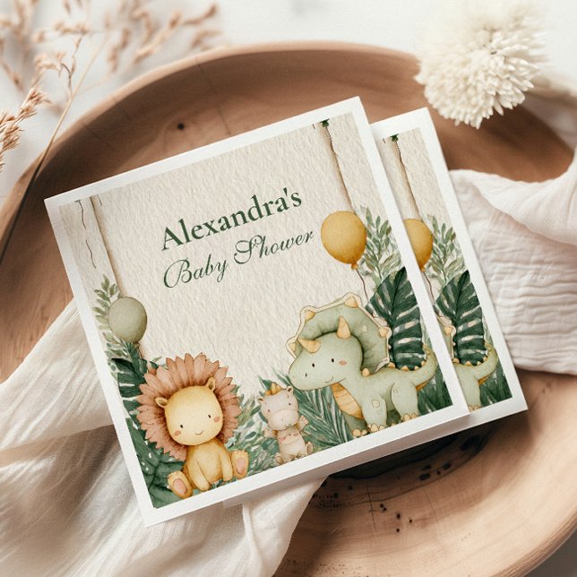 Serviette En Papier Le Baby shower de la jungle de Cute Dino (Créateur téléchargé)