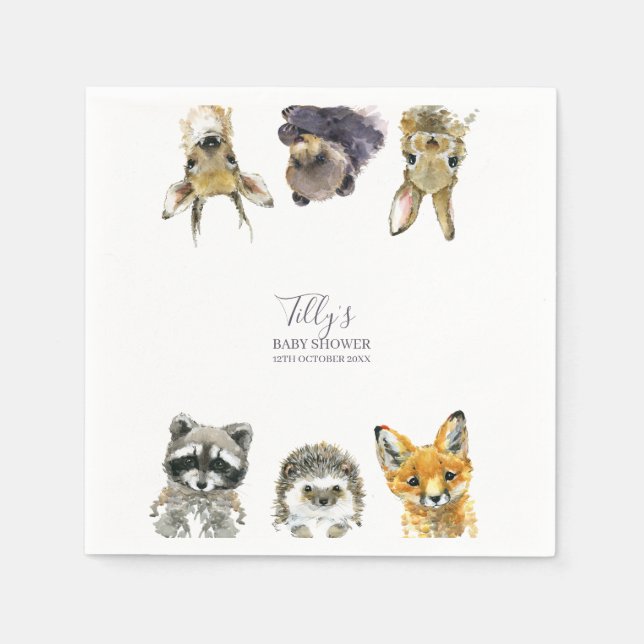 Serviette En Papier Le Baby shower des animaux des bois (Devant)