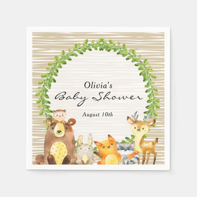 Serviette En Papier Le Baby shower des animaux des bois (Devant)