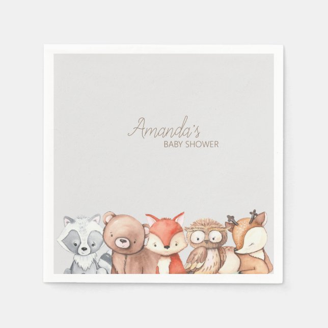 Serviette En Papier Le Baby shower des animaux des bois (Devant)