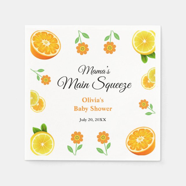 Serviette En Papier Le Baby shower principal d'agrumes orange de Mama (Devant)