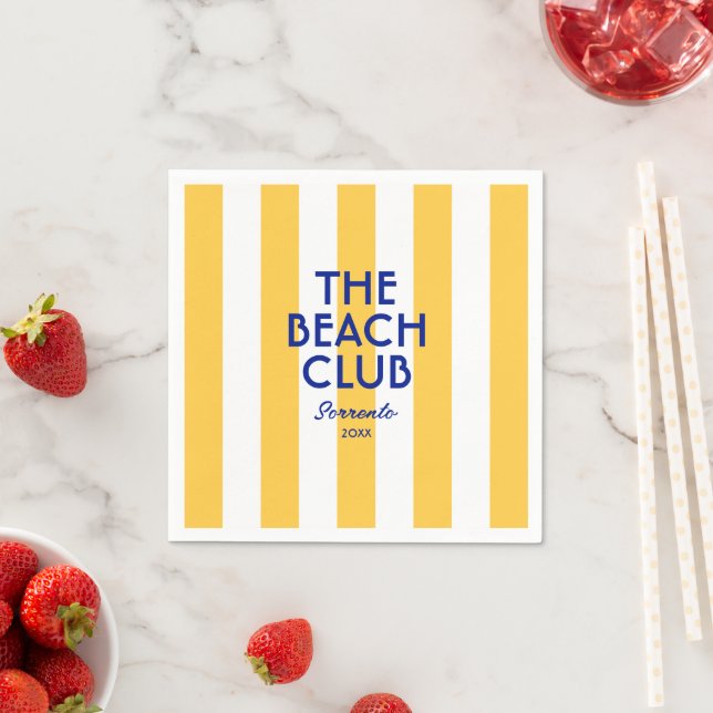 Serviette En Papier Le Beach Club Sorrento Cabana Jaune Stripe (En situation)