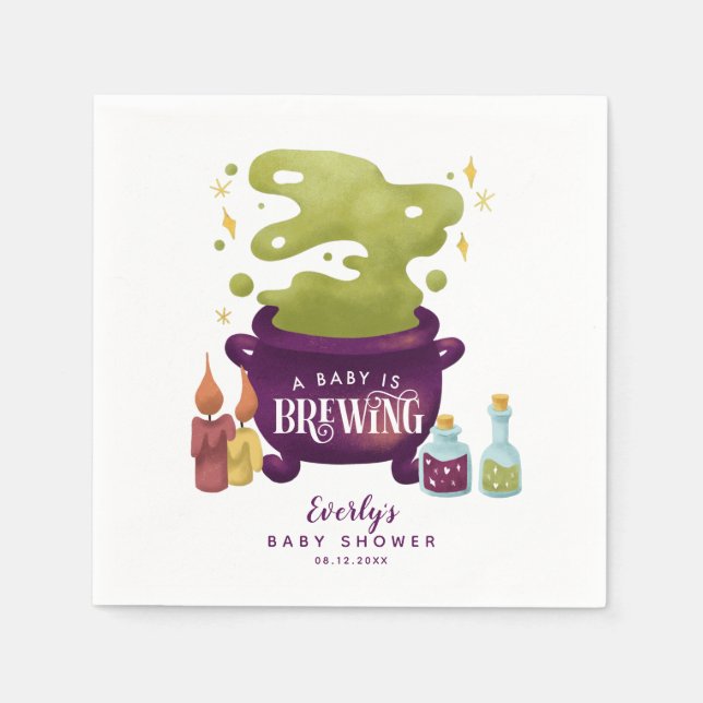 Serviette En Papier Le bébé brasse le Baby shower d'Halloween vert pou (Devant)