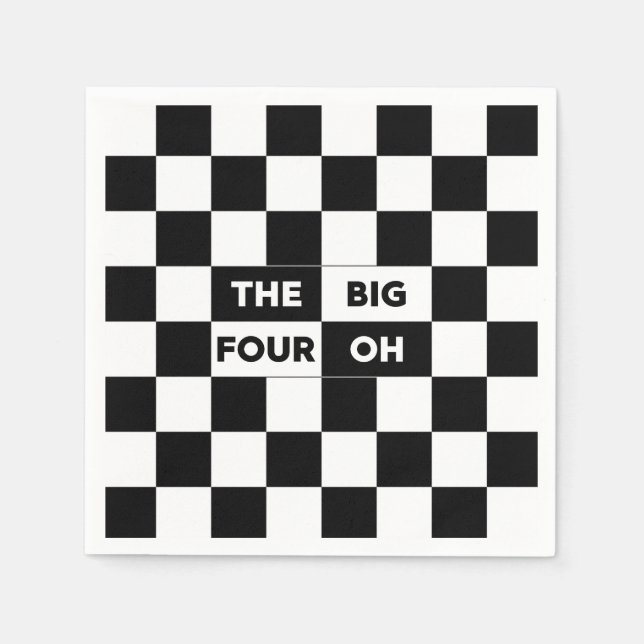 Serviette En Papier Le Big Four Oh Black and White À damiers Motif (Devant)