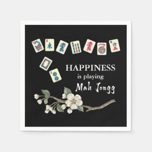 Serviette En Papier Le bonheur joue à Mah Jongg Black