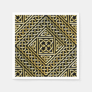 Serviette En Papier Le carré noir d'or forme le motif de Knotwork de