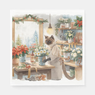 Serviette En Papier Le chat arrange des fleurs de Noël