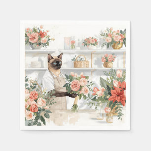Serviette En Papier Le chat arrange des fleurs de Noël